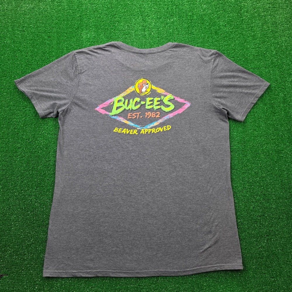 Buc-ees Neon Sign Beaver Approved Graphic Tshirt Mens Large Gray Short Sleeve